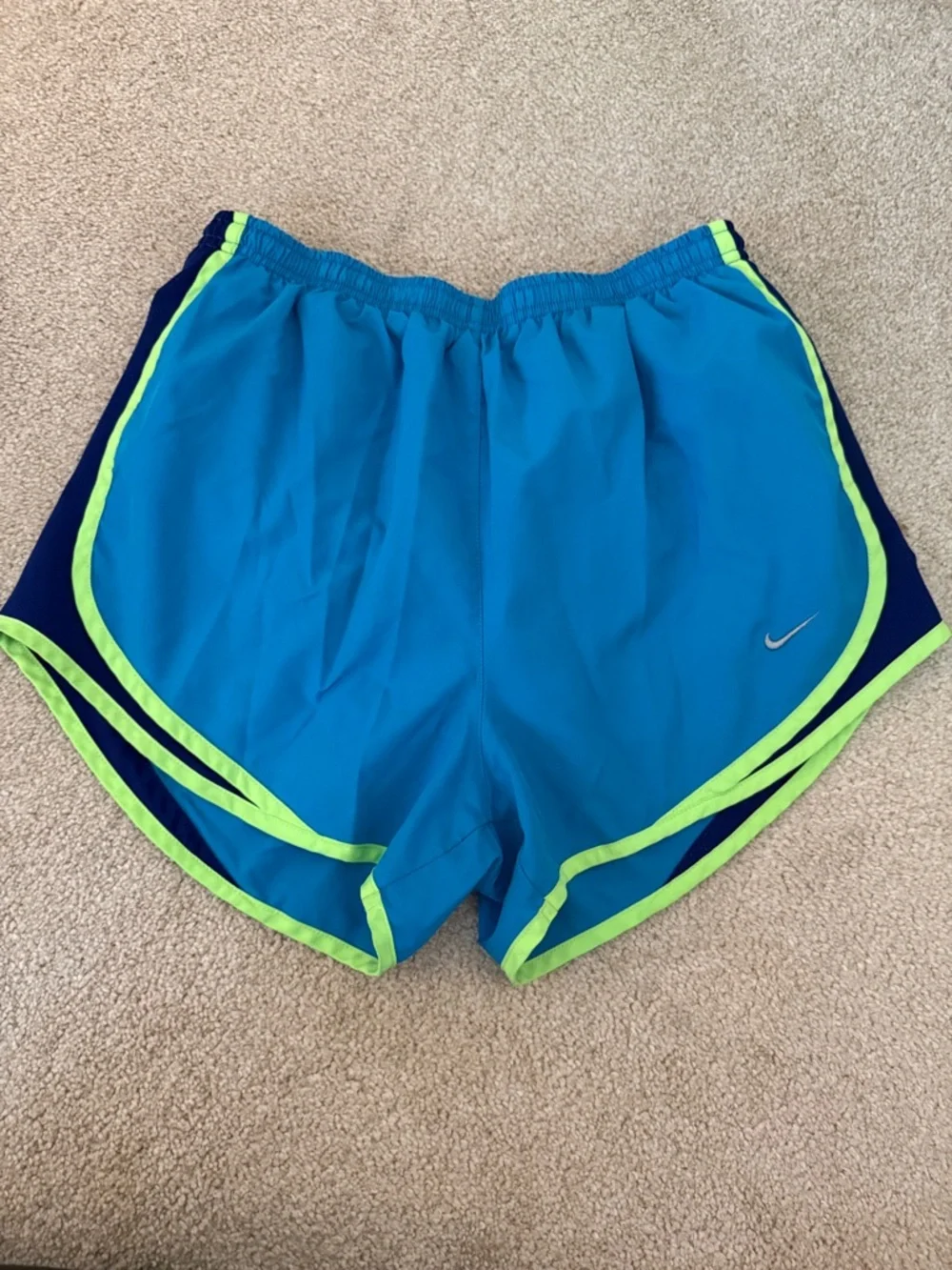 Nike Women’s Bright Blue Athletic Shorts with Neon Green Trim